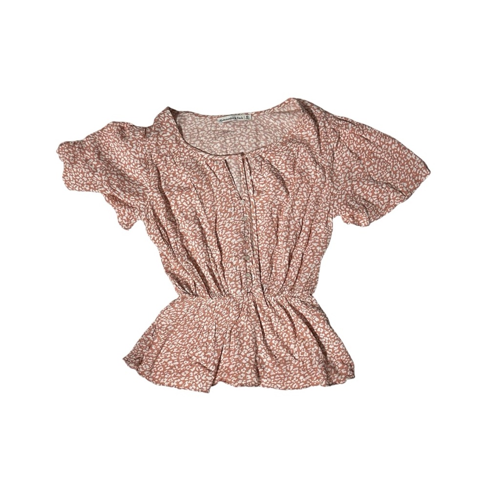 Abercrombie‎ & Fitch Pink & White Floral Keyhole Peplum Blouse Size XS
